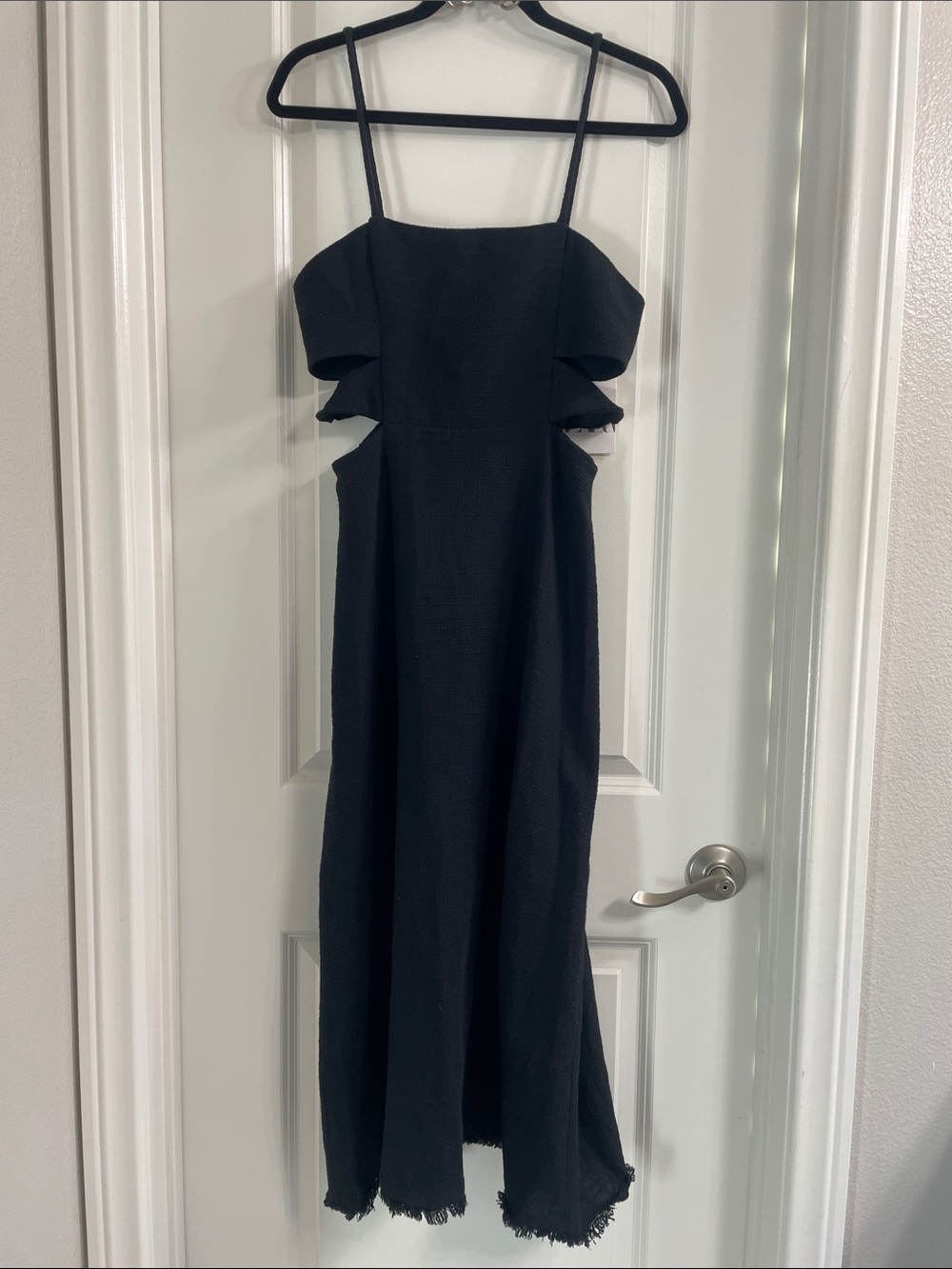 Zara Black Midi Dress with Side Cutouts and Frayed Hem